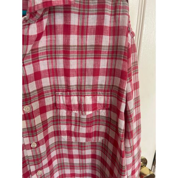 Brooks Brother Red & White Plaid Linen 346 Lightweight Button Up Size XL - Picture 2 of 4